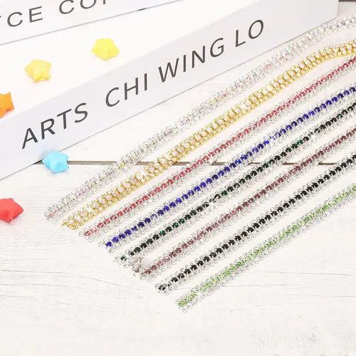 Miniatura 4 de MECCANIXITY Cadena de 5 yardas, 0.354 in, 3 filas de diamantes de imitación de cristal con cierre de cadena para coser, manualidades, joyería