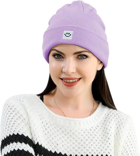 Miniatura 3 de MaxNova Gorro para mujer y hombre, diseño de cara sonriente, gorro de invierno, 2 paquetes