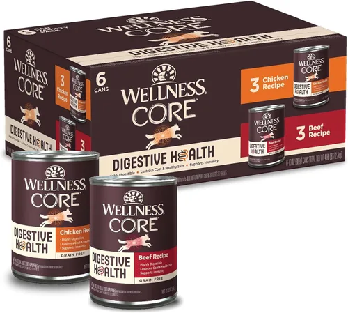 Miniatura 10 de Wellness CORE Digestive Health Paté Alimento húmedo enlatado para perros adultos, sin granos, estómago sensible, natural, receta de carne de res, 13