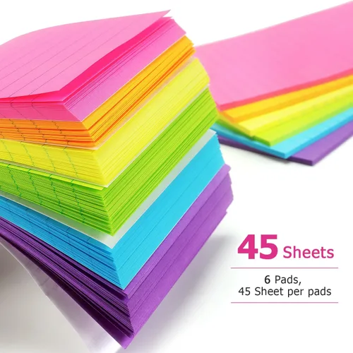 Miniatura 4 de Early Buy - Blocs de notas adhesivas con líneas 4x6, notas autoadhesivas de 6 colores brillantes, 6 blocs, 45 hojas/bloc