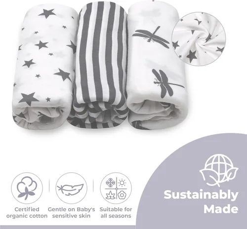 Miniatura 6 de Jam Naturals - Conjunto de 3 mantas y gorro de velcro ajustable con lazo orgánico, Gris