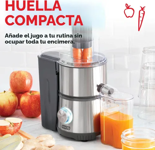 Miniatura 3 de Dash Exprimidor centrífugo, extractor eléctrico de jugo de 2 velocidades de 350 W para frutas y verduras, fácil de limpiar, máquina de exprimir Gris