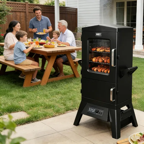 Miniatura 9 de Ahumador eléctrico con tapa, pantalla LED, sonda integrada para carne, ahumadores de barbacoa de gran capacidad, 4 estantes fuman más con 633 pies