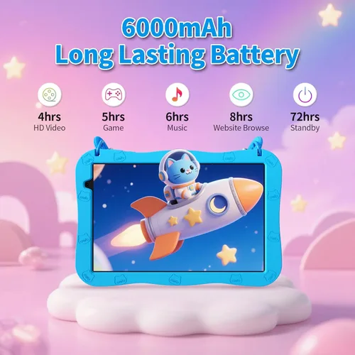Miniatura 7 de Tablet infantil de 10 pulgadas con funda de cordón, tabletas Android 15 para niños de 3 a 12 años, almohadilla educativa de 32 GB para niños Azul