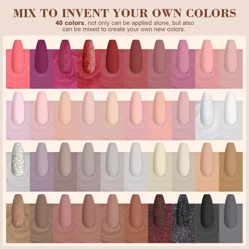 Miniatura 2 de SAVILAND - Kit de iniciación de uñas de polvo de inmersión de 49 piezas - 40 colores, polvo de inmersión de color rosa intenso, rojo, nude suave