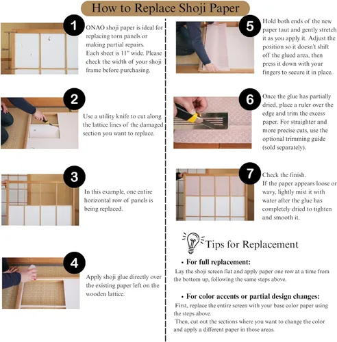 Miniatura 5 de ONAO Shoji - Rollo de papel (11 x 118 pulgadas), papel de repuesto para pantalla Shoji, Shoji Gami japonés, fabricado en Japón, blanco natural