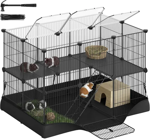 Miniatura 8 de SONGMICS ULPI012BH01 - Jaula para conejillos de indias, jaula para conejos, corralito de animales pequeños con alfombrilla impermeable, puerta