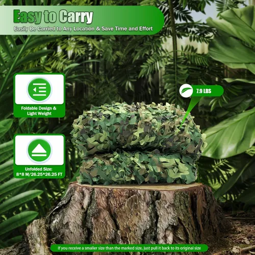 Miniatura 5 de Red de camuflaje, 26 x 26 pies, diseño de camuflaje de bosque, camping, militar, caza, camuflaje para cubrir automóviles, observación de aves, stock