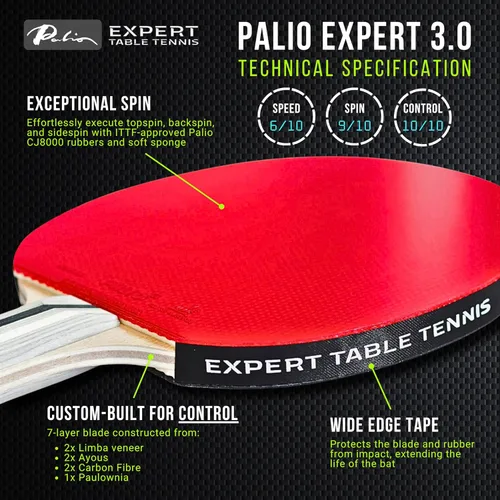 Miniatura 3 de Palio Expert 3.0 - Raqueta de tenis de mesa y funda Raquetas de ping pong de alto rendimiento aprobadas por la ITTF para principiantes Máximo