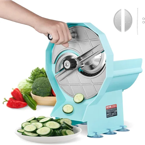 VEVOR Cortadora Manual de Frutas y Verduras, Máquina Cortadora Comercial de Grosor Ajustable 0-0.5"/0-12mm, Puertos de Alimentación Dobles, Máquina