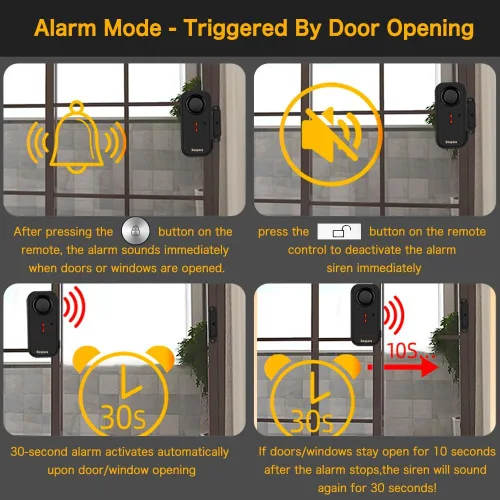 Miniatura 4 de Alarma de seguridad personal impermeable para puerta/ventana, IP66 resistente al agua con control remoto, 113 dB, modo alarma/timbre, espaciado