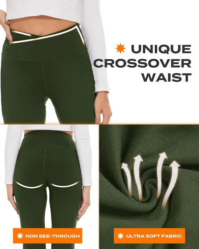 Miniatura 24 de TNNZEET Leggings acampanados negros para mujer, pantalones de yoga cruzados con bolsillos, corte de bota, leggings acampanados