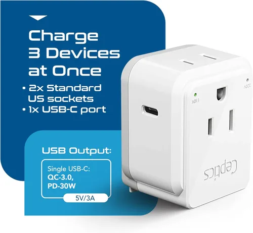 Miniatura 8 de Ceptics Adaptador de enchufe europeo, seguro USB-C 30W PD y QC 3.0-2 enchufe de EE. UU. - Compacto y potente - Uso en Grecia, Italia, Suiza