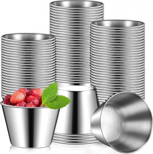 Mimorou 2.5oz Metal Ramekin Stainless Steel Sauce Dipping Cup Ramekin Sauce Container Round Dipping Bowl Condiment Cup for Dish Butter Kitchen