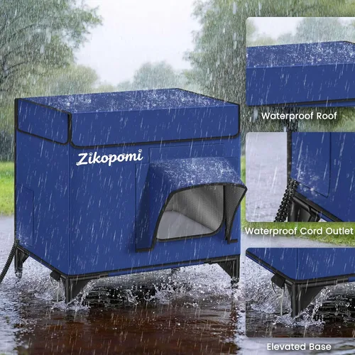 Miniatura 8 de Zikopomi Casa climatizada para gatos para exteriores con base elevada, casa para gatos al aire libre con 2 puertas de escape seguras, diseño