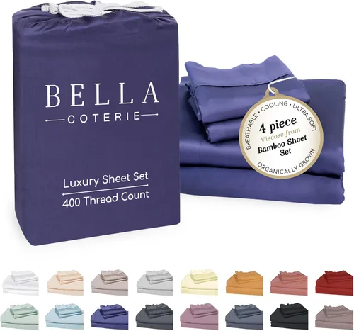 Miniatura 36 de Bella Coterie - Juego de sábanas de lujo de viscosa de bambú para cama tamaño split king 2 sábanas ajustadas para camas Sleep Number y camas 06