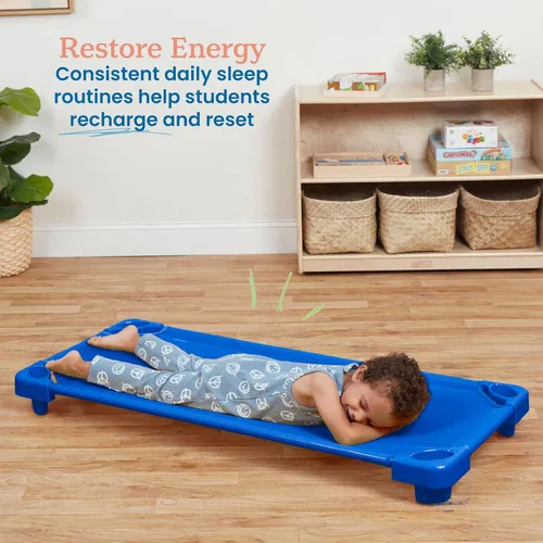 Miniatura 3 de ECR4Kids Cuna apilable para niños, lista para armar, tamaño estándar, mobiliario para aulas, azul, paquete de 6
