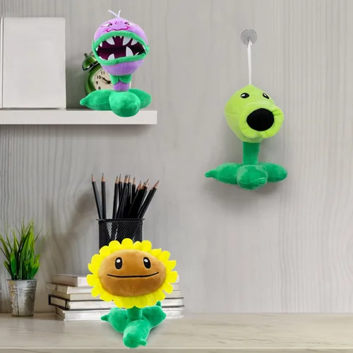 Miniatura 4 de Maikerry Juguete de peluche de 3 piezas de plantas y zombies vs peluche, figura de PVZ de 8 pulgadas de alto para niños, gran regalo para niños