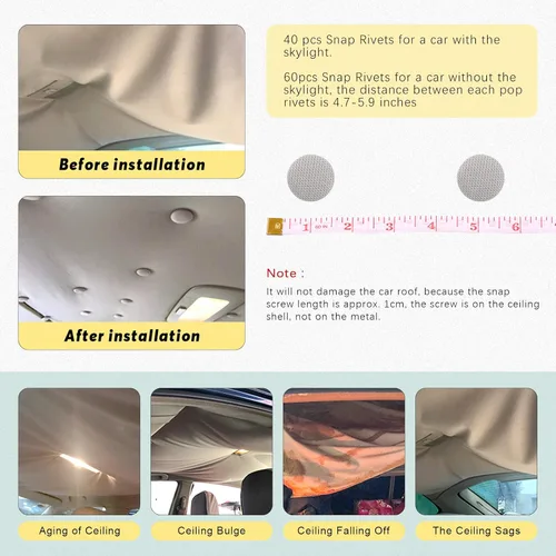 Miniatura 4 de Swpeet Kit de reparación de techo de techo de coche gris de 272 piezas con remaches, cosas y herramienta de instalación, pasadores de falda de cama