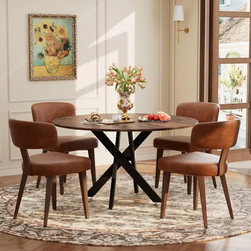 Miniatura 23 de Juego de mesa de comedor de madera para 2, mesa de cocina redonda de 36 pulgadas con 2 sillas de comedor Boucle, mesa de MDF con patas de metal