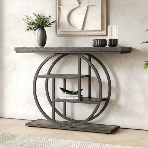 Miniatura 10 de LITTLE TREE Mesa consola, mesa de entrada de 4 niveles, mesa de sofá industrial de 41.3 pulgadas para sala de estar, mesa de pasillo de vestíbulo
