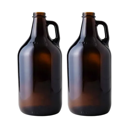 FastRack Growlers de vidrio ámbar de 64 onzas (paquete de 2) | Cultivador de cerveza de medio galón | Jarra de vidrio reutilizable de 1/2 galón para