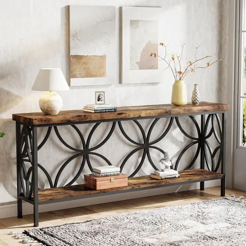 Miniatura 4 de Tribesigns - Mesa de sofá estrecha de 70.9 pulgadas, mesa de sofá larga industrial detrás del sofá, mesa consola de entrada con almacenamiento