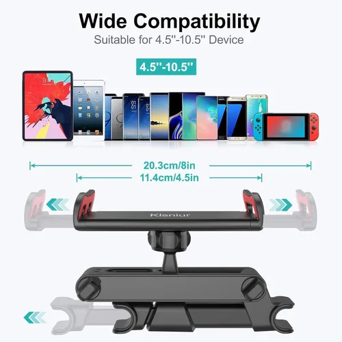 Miniatura 6 de Klsniur Soporte para reposacabezas de automóvil, soporte para reposacabezas de tableta, soporte universal giratorio de 360° ajustable para tablet