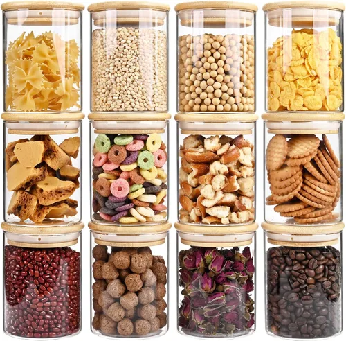 Miniatura 12 de SHOWIN Tarros de almacenamiento de pasta de vidrio de 73 onzas, tarros altos de vidrio con tapas de bambú, contenedor de espagueti, juego de 3