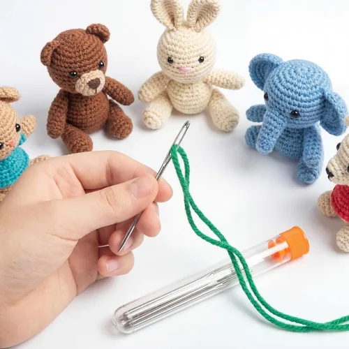 Miniatura 3 de Outus 9 agujas romas grandes de 3 tamaños de hilo de acero inoxidable para oscurecer tejer agujas romas con estuche de almacenamiento para tejer