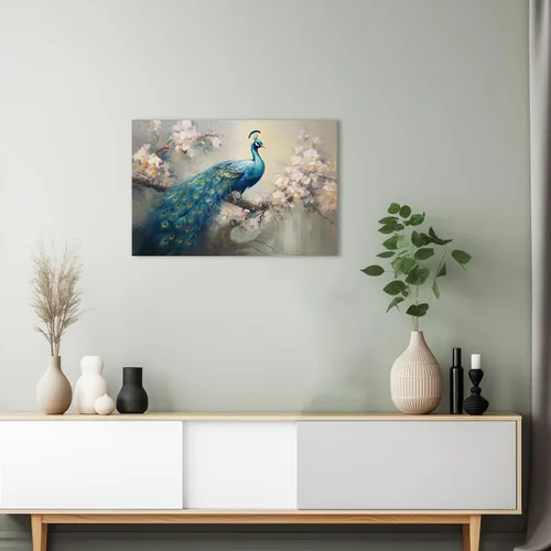Miniatura 5 de QIXIANG Lienzo decorativo para pared, diseño retro y elegante de pavo real sobre ramas de flores, impresiones de imágenes para decoración del hogar