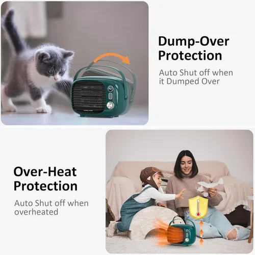 Miniatura 4 de Calentador de Espacio Coolfor, Calentador de Escritorio Pequeño de 800W/500W con Control de Temperatura, Ventilador de Calefacción de Escritorio