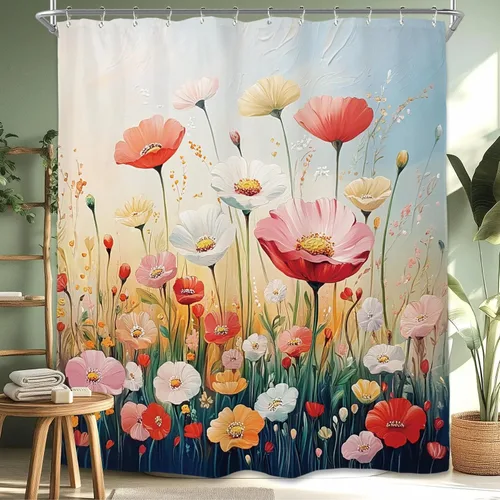 Miniatura 20 de Miyotaa - Juego de cortina de ducha con flores para decorar un baño pequeño o una ventana, 36 pulgadas de ancho x 71 pulgadas de alto, cortina