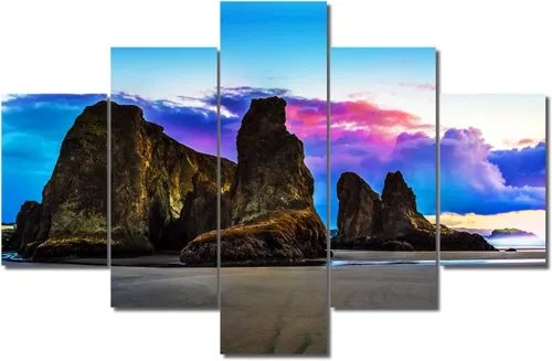 Miniatura 80 de TUMOVO Lienzo decorativo para pared de sala de estar, 5 paneles de naturaleza, Alaska, Estados Unidos, autopista alrededor de montañas, paisaje