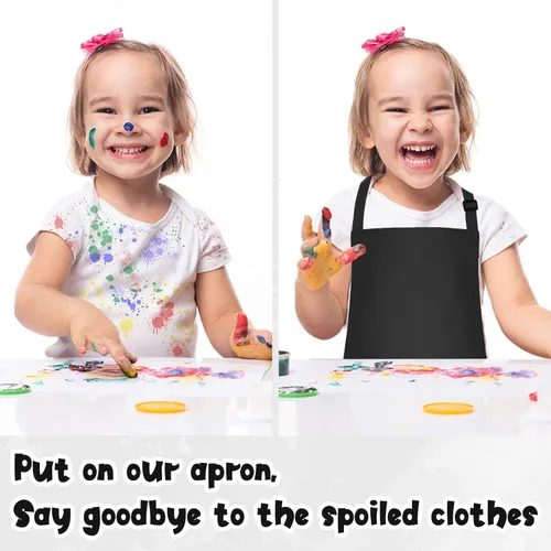 Miniatura 4 de MEEZY Juego de 3 delantales para niños con bolsillos, delantal ajustable para pintar, delantal de arte para niños, delantales de chef para niños