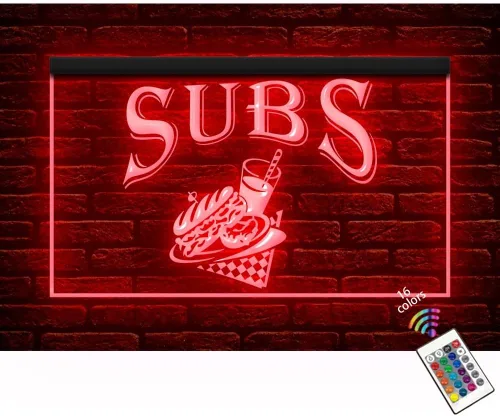 110078 Open Subs Shop Sandwiches Bar Cafe Display LED Letrero de neón con luz LED (12 x 8 pulgadas, 16 colores por control remoto)