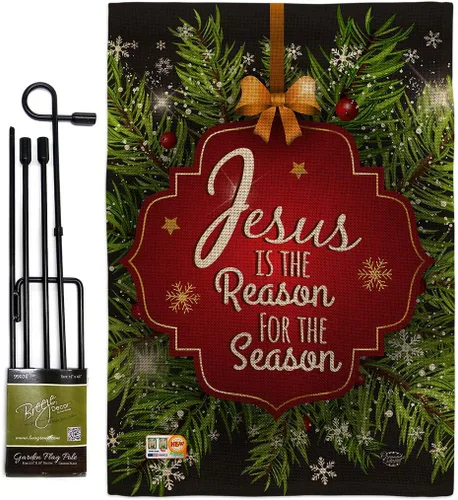Jesús es la razón de la temporada decoración de patio jardín estaca bandera juego de arpillera para puerta decoración de Navidad, cartel de pared