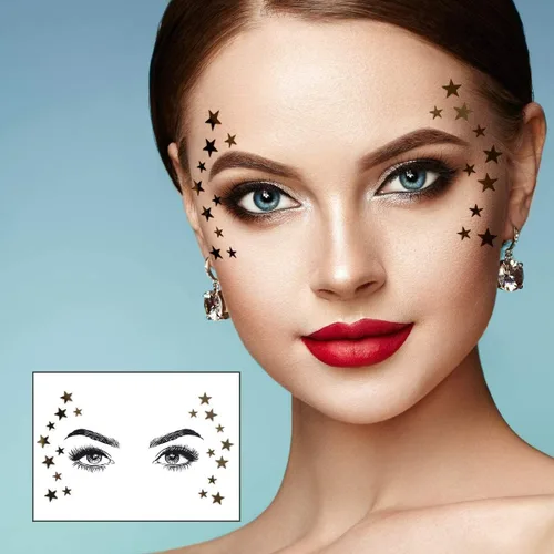 Miniatura 4 de AOMIG Gemas faciales con purpurina, 6 calcomanías de diamantes de imitación para la cara, joyas de cara de sirena, piedras preciosas de lágrimas
