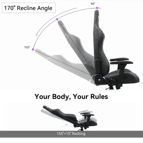 Miniatura 9 de Silla para juegos con reposabrazos ajustables 4D, reclinable de 170° y capacidad de 320 libras, silla ergonómica de computadora de respaldo alto