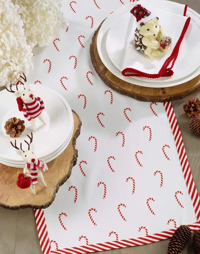 Miniatura 3 de SARO LIFESTYLE Peppermint Collection - Camino de mesa con estampado de bastones de caramelo, 16 x 54 pulgadas, rojo