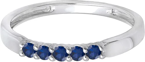 Miniatura 140 de Dazzlingrock Collection Anillo de boda redondo de 5 piedras preciosas o diamantes para mujer en oro macizo de 10 K/14 K/18 K