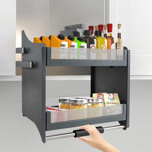 Miniatura 2 de Estante desplegable para gabinete, organizador superior de almacenamiento de armario de pared de cocina con 2 niveles, organizador de estante
