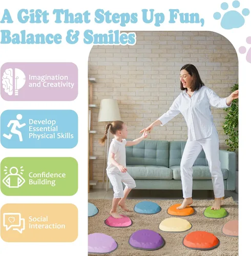 Miniatura 5 de Stepping Stones for Kids, 10 PCS Non-slip Toddlers' Balance Sensory Toys, Indoor & Outdoor Play, Obstacle Course Game for Children Promoting 10 pzas