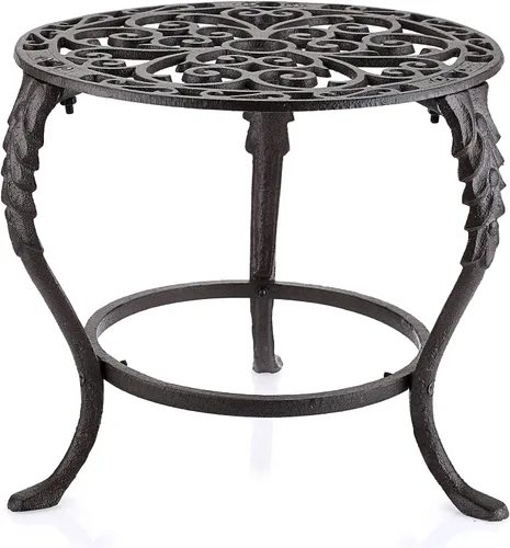 OwnMy Soporte para plantas de hierro fundido resistente, soporte para macetas de hierro vintage, rústico decorativo redondo en maceta, soporte de