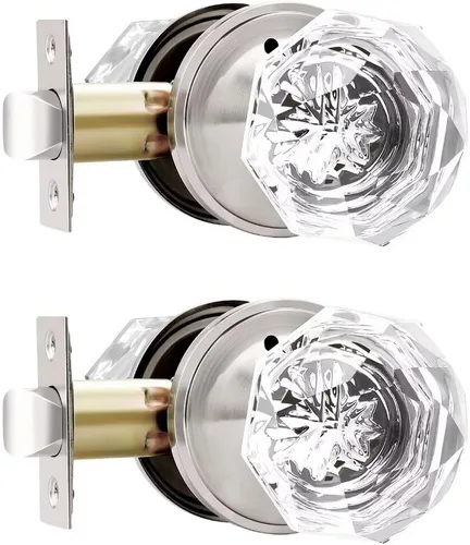 Miniatura 12 de Perillas de puerta de paso de níquel satinado, perilla de puerta de vidrio transparente interior, pomo de puerta de cristal sin llave con cerradura