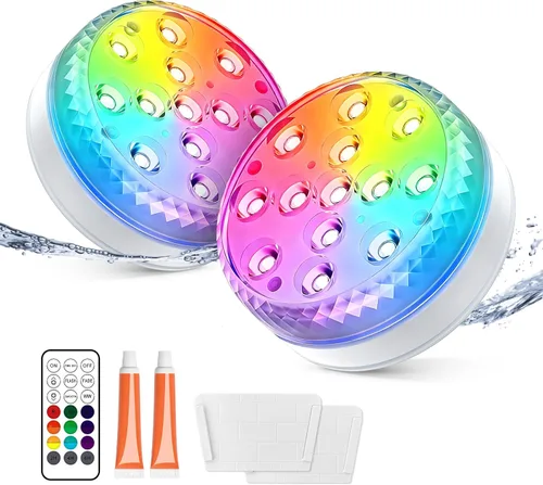 Miniatura 16 de LOFTEK Luces LED sumergibles con control remoto, 13 luces LED de piscina para piscinas enterradas y sobre el suelo con imanes y ventosas, 16 luces