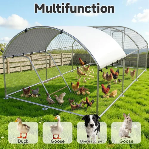 Miniatura 6 de Gallinero grande de metal con percha para posarse, gallinero con entrada para aves de corral, corral para patos y corral para pollos