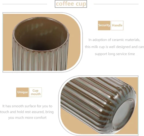 Miniatura 9 de Luxshiny Taza de café de cerámica sin asa Chino Japonés Estilo Porcelana Taza de té Vintage Stripe Drink Cup Tumbler para 10.1 fl oz Gris