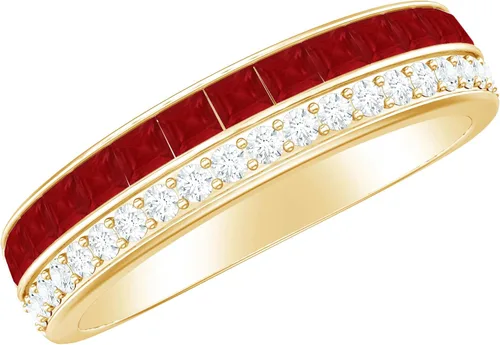 Anillo de media eternidad de diamantes y rubí de 1.25 quilates para mujer | Calidad AAA