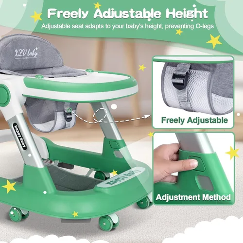 Miniatura 4 de Andador para bebés con ruedas 3 en 1, centro de actividades plegable con ruedas silenciosas, 10 alturas ajustables, centro de actividades anticaídas